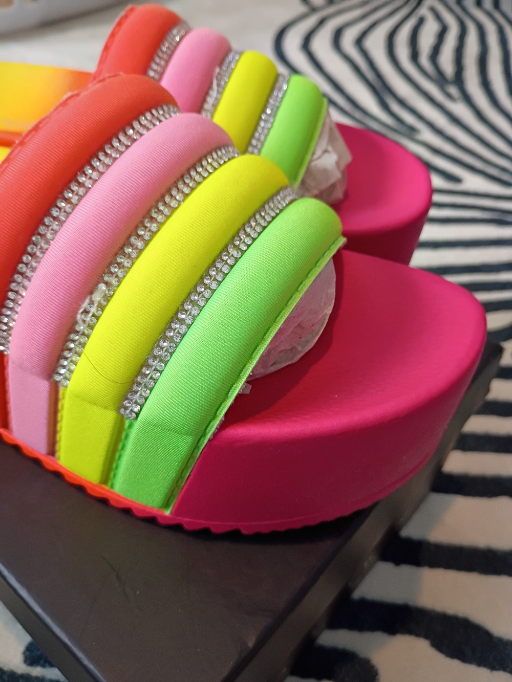 TOP Moda Neon Multi-Color Rhinestone Slide Sandals - Picture 2 of 6
